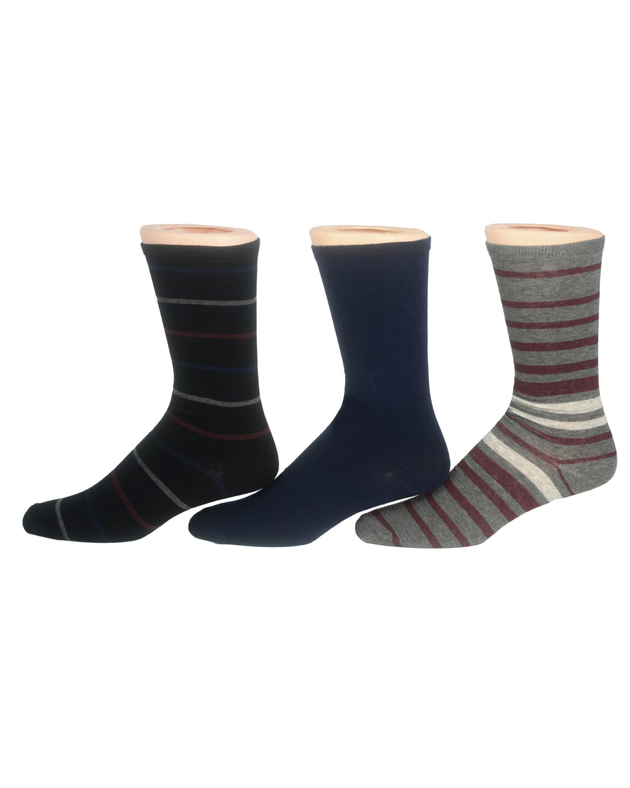 (image for) Innovative Flat Knit Crew Socks with Pattern, 3 Pack